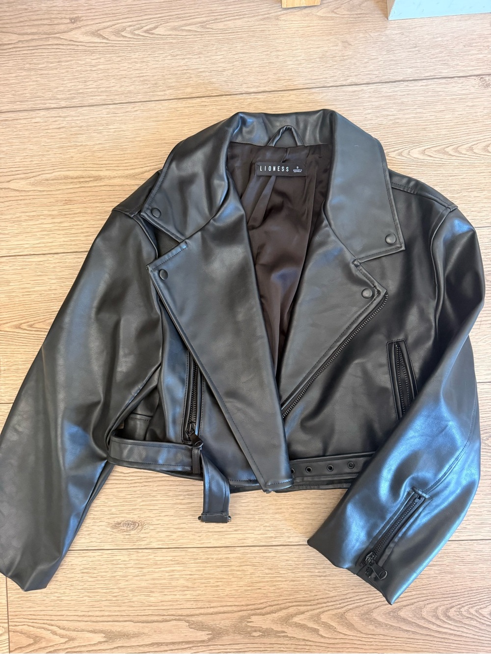 Lioness Black Faux Leather Cropped Moto Jacket Size S